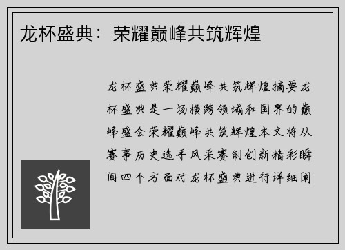 龙杯盛典：荣耀巅峰共筑辉煌